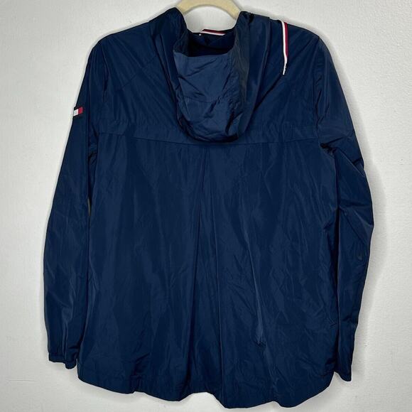 Tommy Hilfinger Navy Blue Red Trim Hooded Long Sleeve Zip Windbreaker Jacket S - Picture 2 of 12